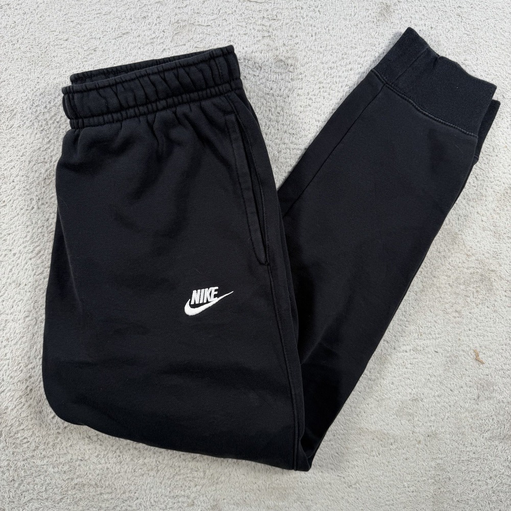 Nike Sweatpants Men Small Black Sportswear Club Fleece Drawstring Joggers Gym